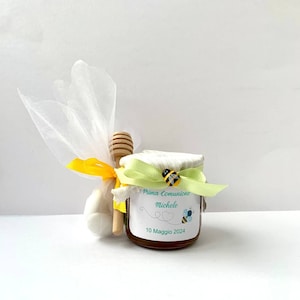Bomboniera Prima Comunione bambino Barattolino Miele millefiori artigianale 140gr, etichetta personalizzabile