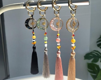 Moonlight Traditional Korean Norigae Keychain – Tassel with Resin & Jade Pendant | Phone Charm, Bag Accessory, Hanbok Accent