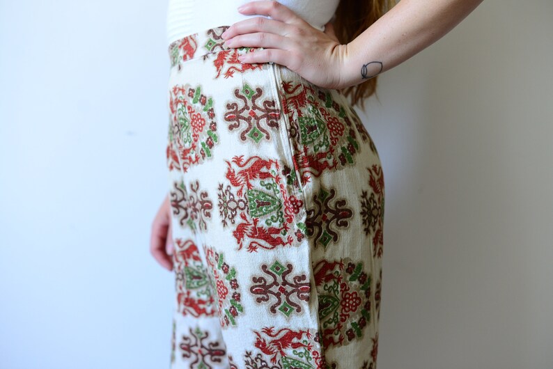 vintage 80/'s print high waisted trousers red and green emblem print mandala design