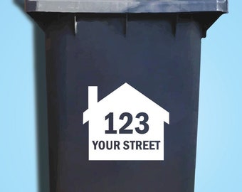 2 House Wheelie Bin Decals. House Number Sticker. Bin Trash Skip Rubbish Home Bin Transfers. Street Name Decals. Peel and Stick