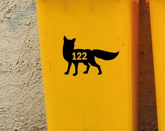 2 Fox Wheelie Bin Decals. House Number Sticker. Garbage Bin Transfers. Peel and Stick