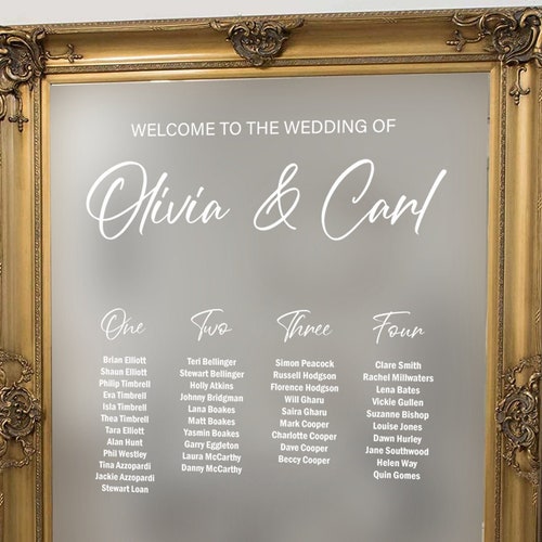 Mirror Wedding Seating Plan Decal Table Chart for Stressed Etsy UK