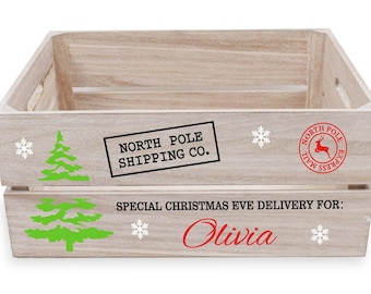Christmas Eve Crate Decal. Personalised Transfer With Children's Names. DIY Wooden Box Sticker. Includes Christmas Tree & Snowflakes