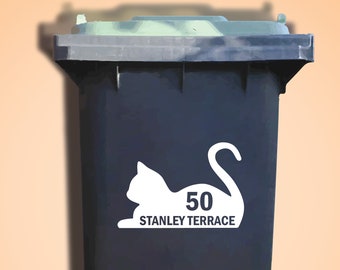 2 Cat Wheelie Bin Decals. House Number Sticker. Bin Trash Skip Rubbish Home Bin Transfers. Street Name Decals. Peel and Stick