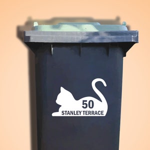 2 Cat Wheelie Bin Decals. House Number Sticker. Bin Trash Skip Rubbish Home Bin Transfers. Street Name Decals. Peel and Stick