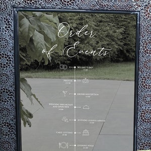 Order Of The Day Wedding Decal. Timeline of the Day Sign. Mirror Acrylic Glass Sticker