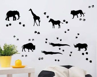 Animals & Footprints Decal Pack // Looks Great On Your Nursery or Bedroom Wall // Pack Of 8 Transfers And Footprints // Wild Animals Design