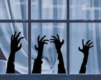 Halloween Zombie Hands Decals. Home Window Decorations. Spooky Party Transfers