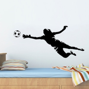 Female Goalkeeper Vinyl Decal - Inspire Your Inner Soccer Star! Jumping Girl Footballer - Bedroom Wall Decal Sticker