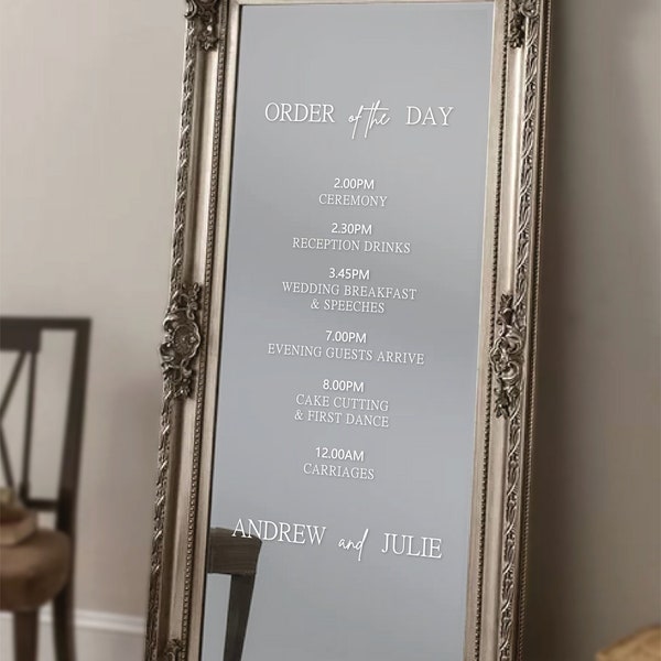 Order Of The Day Wedding Decal. Mirror Timeline of Events Sticker