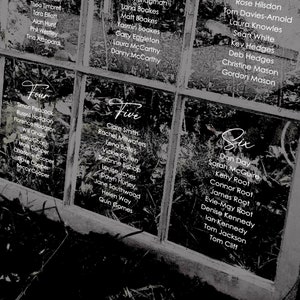 Window Wedding Seating Plan Decal: Glass Pane Seating Chart Transfer