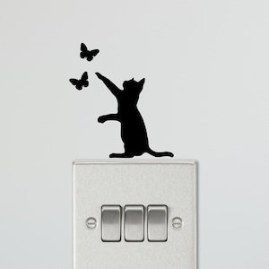 Cat light switch Decal. Playing With Butterflies. Kid&#39;s Room Stickers. Wall Décor