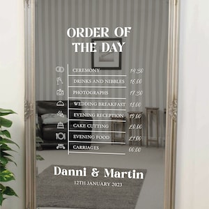 Order Of The Day Wedding Decal. Mirror Timeline of Events Sticker