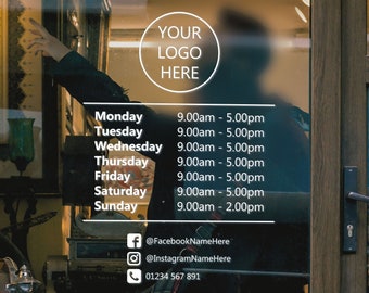 Business Opening Hours With Business Logo. Café, Gym, Restaurant, Beauty Salon, Hair Dressers, Barbers Open And Closed Window Sign