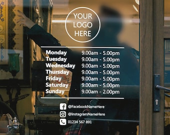 Business Opening Hours With Business Logo. Cafe, Gym, Restaurant, Beauty Salon, Hair Dressers, Barbers Open And Closed Window Sign