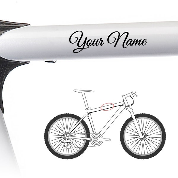 2 décalcomanies pour votre cadre de vélo, 2 décalcomanies personnalisées en vinyle pour bicyclette, 1 nom d'autocollant en vinyle. Transfert de vélo personnalisé, autocollant de nom personnalisé