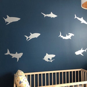 Large Shark Kid's Wall Decals. Nursery Bedroom Wall Transfers. Boys Girls Underwater Theme Wall Stickers. Nautical Decor. Peel And Stick