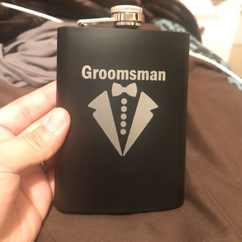 Groomsman Party Wedding Decals. Bow Tie Wedding Stickers. DIY Groomsman Gift. Whiskey, Beer, Wine, Flask, Box Transfer image 2