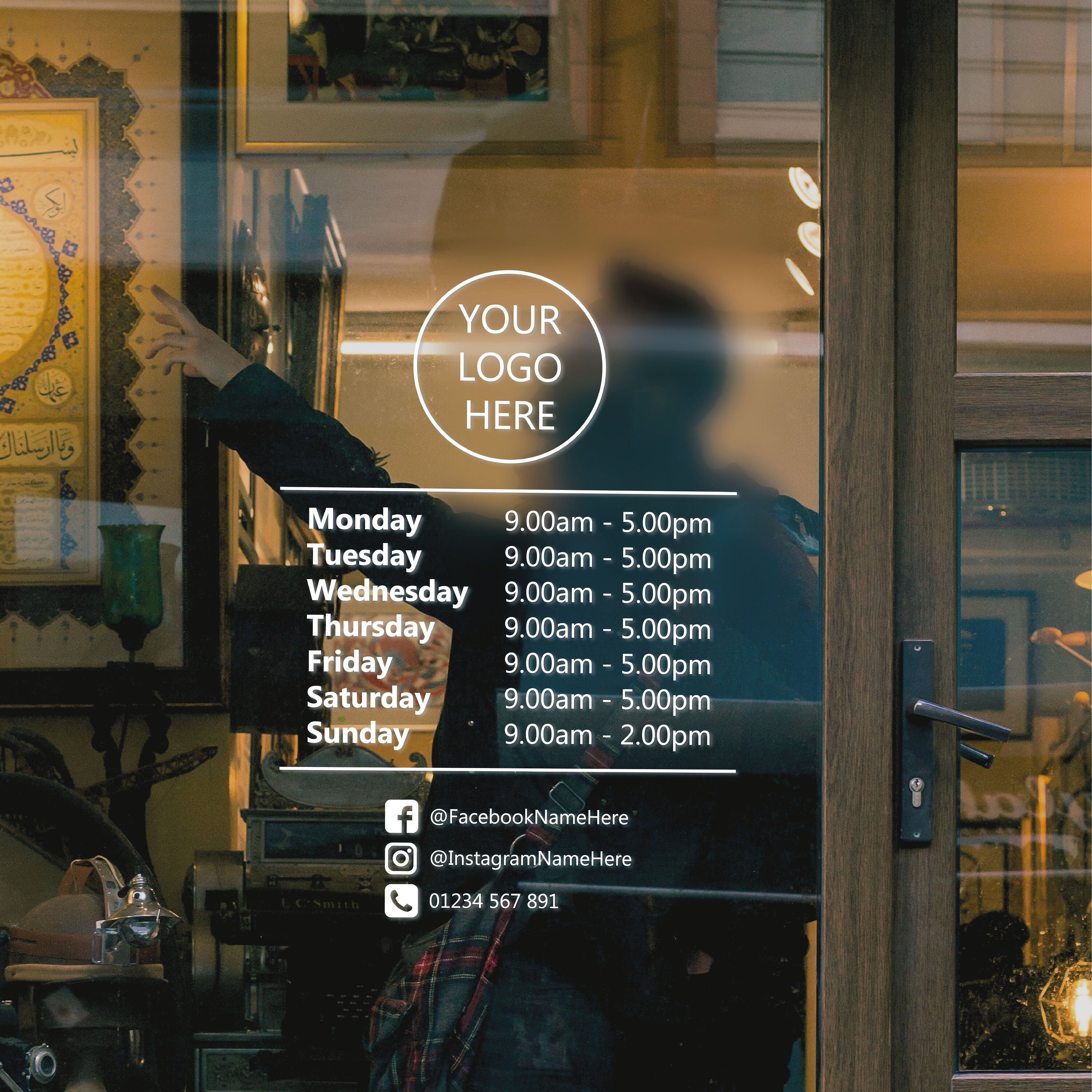 Business Opening Hours With Business Logo. Cafe Gym Etsy UK