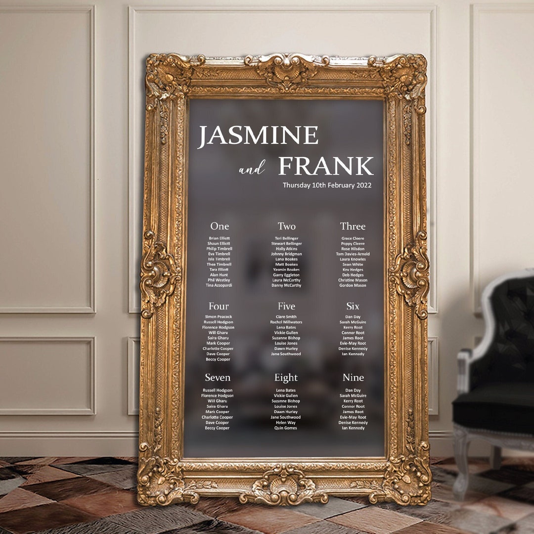 Wedding Mirror Seating Chart Vinyl Decal. DIY Wedding Seating Plan - Etsy