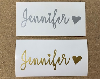 Calcomanía de nombre personalizada: transferencia de vinilo dorado o plateado