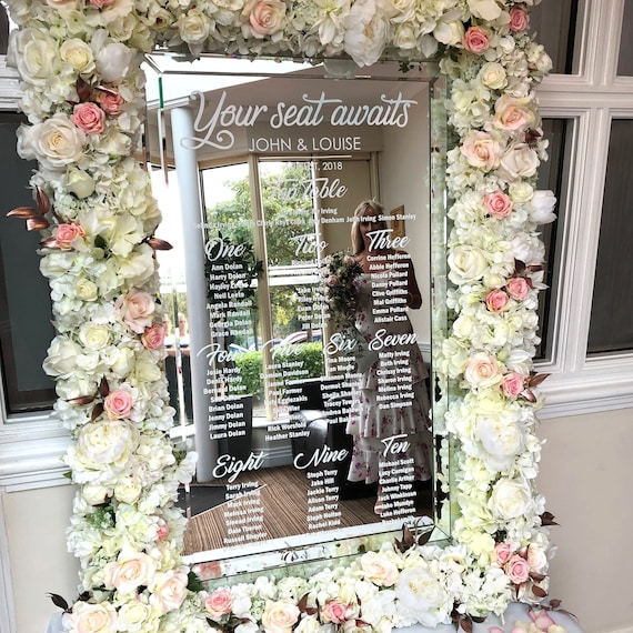 Wedding Seating Plan Decal | Custom Mirror Seating Chart Sticker | Bespoke Table Arrangement Transfer