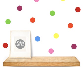 Rainbow coloured polka dot wall stickers