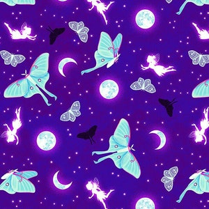 Henry Glass Magic Moon Garden fabric by the yard-Moths and Moons