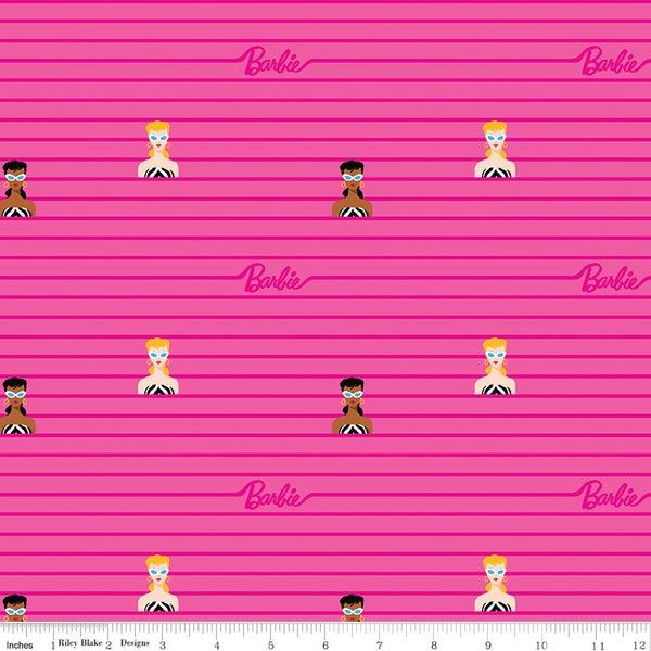 Barbie World Barbie stripe-hot pink Fabric by the yard