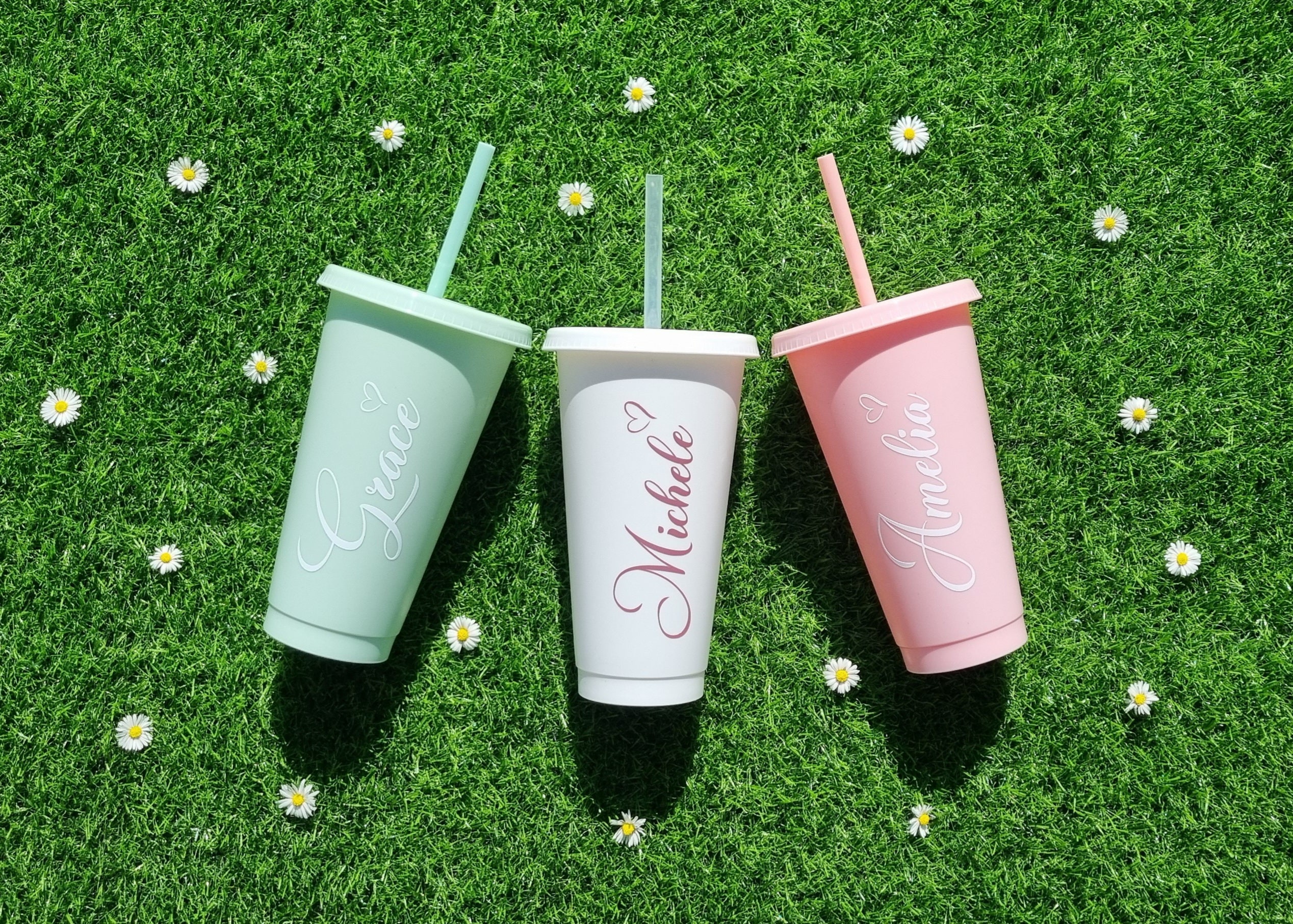 Personalised Cold Cup With Straw, Starbucks Inspired, Pastel