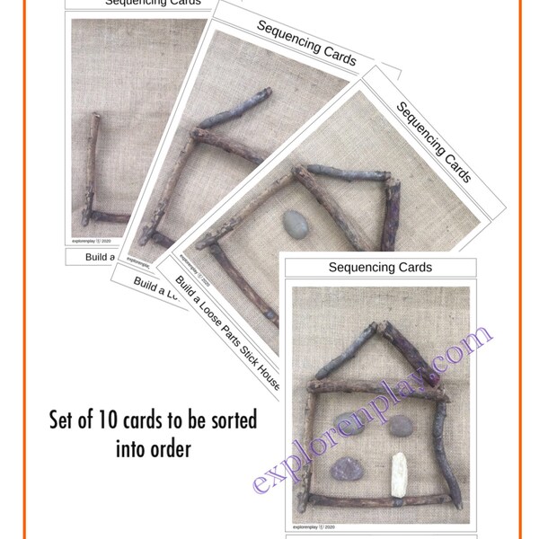 Loose parts cards- Build a House Sequencing, for EYFS/ Early Years Learning and Ordering Activity, Construction Play, +Free extra art print