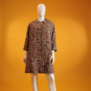 Vintage Coat 1960s Floral Pink, Yellow, Green & Cream Swing Coat Size Small - Medium