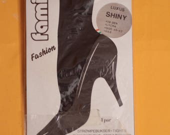 Vintage 1980s Black 18 Denier Shiny Tights/Hosiery. Size S/M