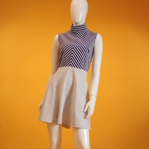 Vintage Dress 1960s Sleeveless Purple & Silver Glitter Stripe Mini Dress Party Dress by &#39;Peggy Lane&#39; Size Small UK 10 US 6