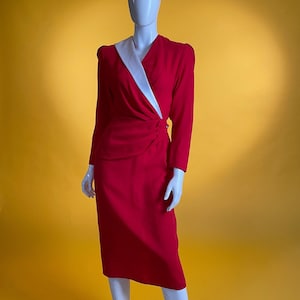 Vintage Dress 1970s Red White New Wave Secretary Power Dress by &#39;Radley&#39; UK 8 US