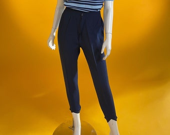 Vintage 1960s Navy Twill Stirrup Trousers - Made in Italy - Size XS