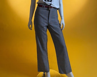 Vintage 1960s Prince of Wales Check Trousers: Unisex Straight Leg Pants Small