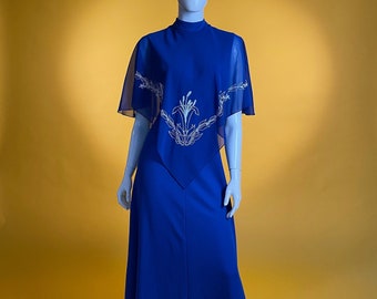 Tally Taylor Cape Dress 3201C-Royal Blue