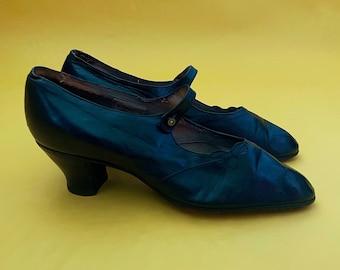 Vintage 'K Shoes' Black Leather Mary Jane Pumps: Edwardian Flapper Shoes UK 4-5