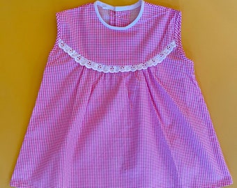 vintage Baby Dress 1960s Pink & White Vichy Check Smock Dress 9-12 Months