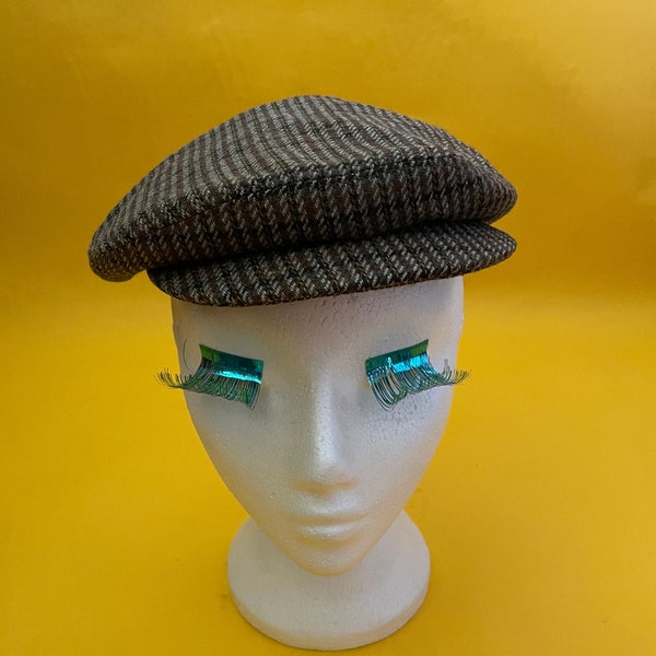 Vintage Hat jaren 1950 Tweed Wool Flat Cap in grijs, bruin & geel door 'Braemarl' A Saville Production