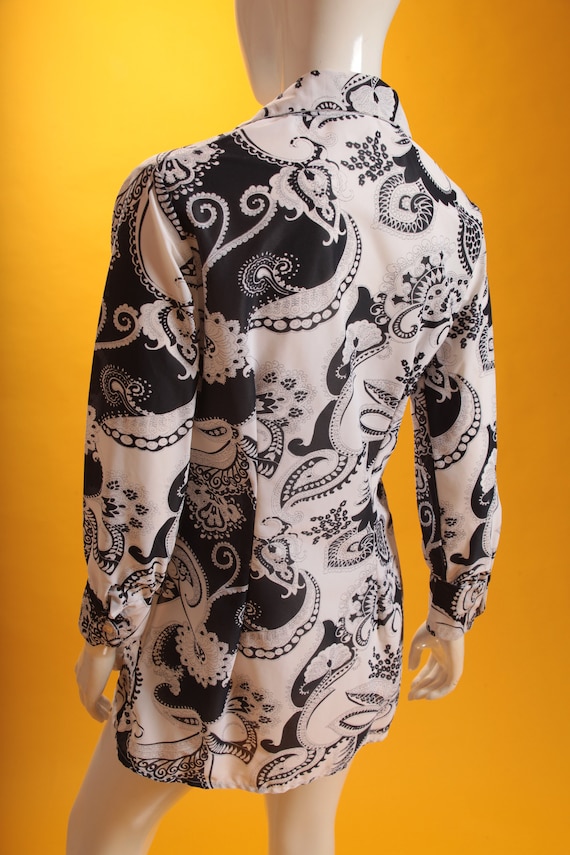 Vintage Dress 1960s 1970s White & Black Paisley P… - image 3