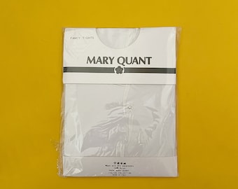 Vintage Tights Mary Quant 1980s White Daisy Flocked Pearl Hosiery Brand New Dead Stock