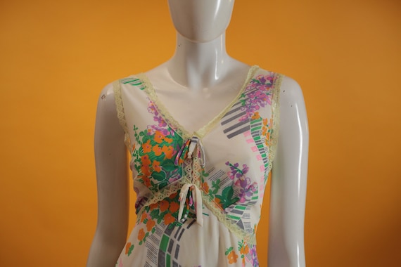 Vintage Slip 1960s White Floral Multicoloured Yel… - image 5