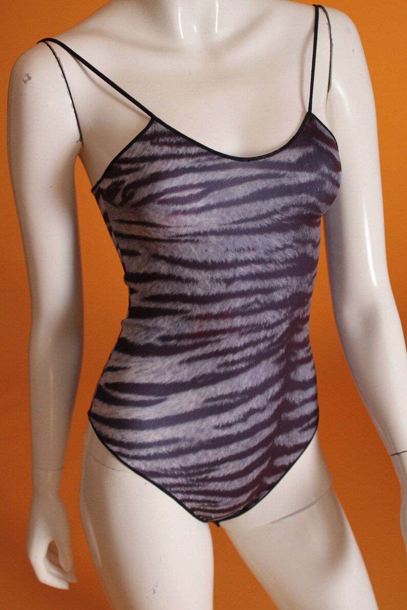 Brand NewDeadstock Vintage 1980/'s Animal Print GreyBlack Body StockingLeotard by Mary Quant Size SM