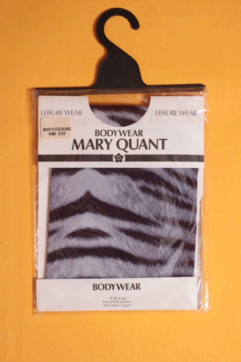 Brand NewDeadstock Vintage 1980/'s Animal Print GreyBlack Body StockingLeotard by Mary Quant Size SM