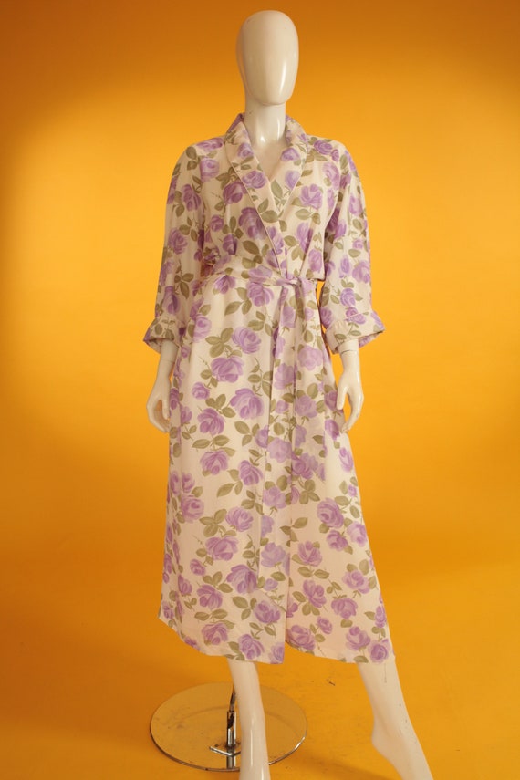 Vintage Robe 1950s/1960 Dressing Gown with Purple Ros… Gem