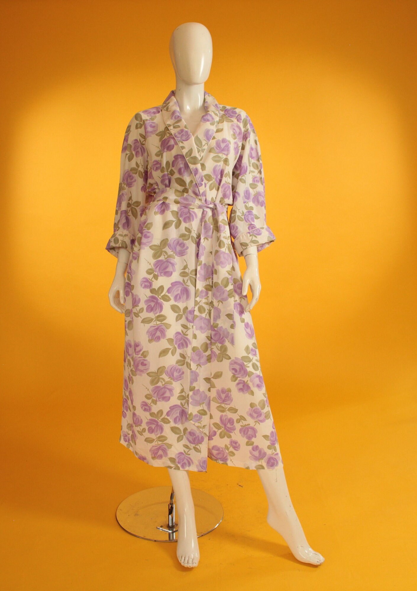 1940s 1950s Rose Printed Cotton Robe | medium/large