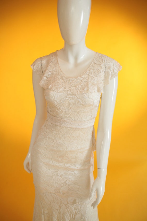 Vintage 1920s/1930s Wedding Dress Cream Silk Lace… - image 3
