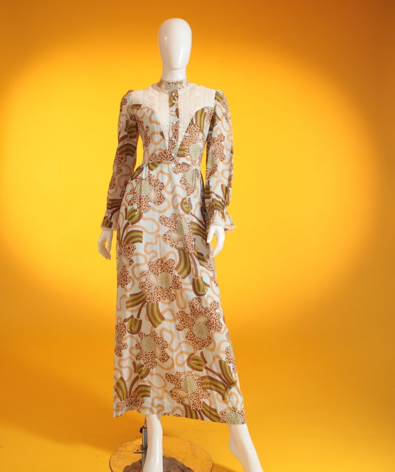 Zandra Rhodes, Vintage Zandra Rhodes Maxi Dress: 1970s Floral Print Designer Gown Small